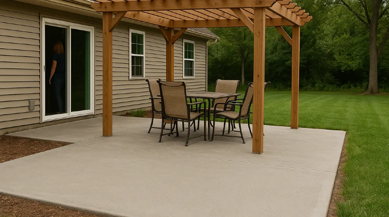a concrete patio with a pergola from Houston Concrete Services in Houston, TX - Commercial Concrete Projects