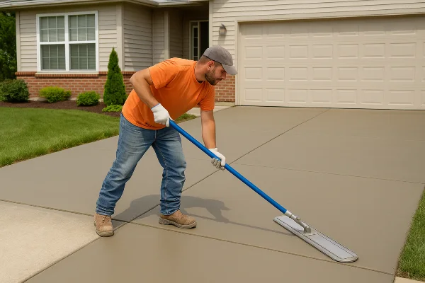 a male worker finishing a concrete driveway from Houston Concrete Services in Houston, TX 