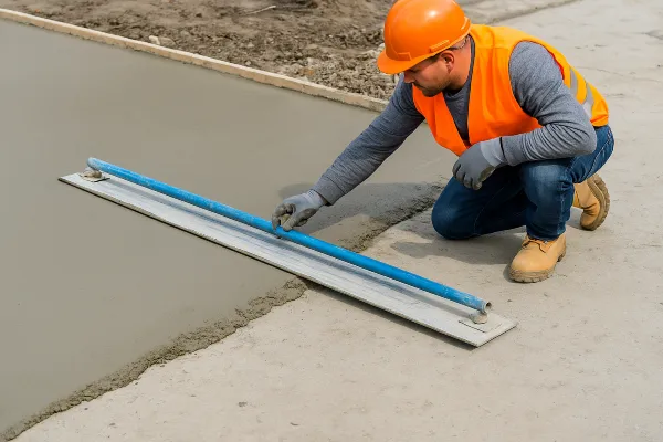 a male worker finishing an outdoor concrete slab from Houston Concrete Services in Houston, TX  