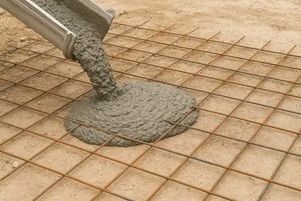 a cement truck pouring cement on a rebared ground from Houston Concrete Services in Houston, TX - concrete garage floors installation a cement truck pouring cement on a rebared ground from Houston Concrete Services in Houston, TX - concrete garage floors installation