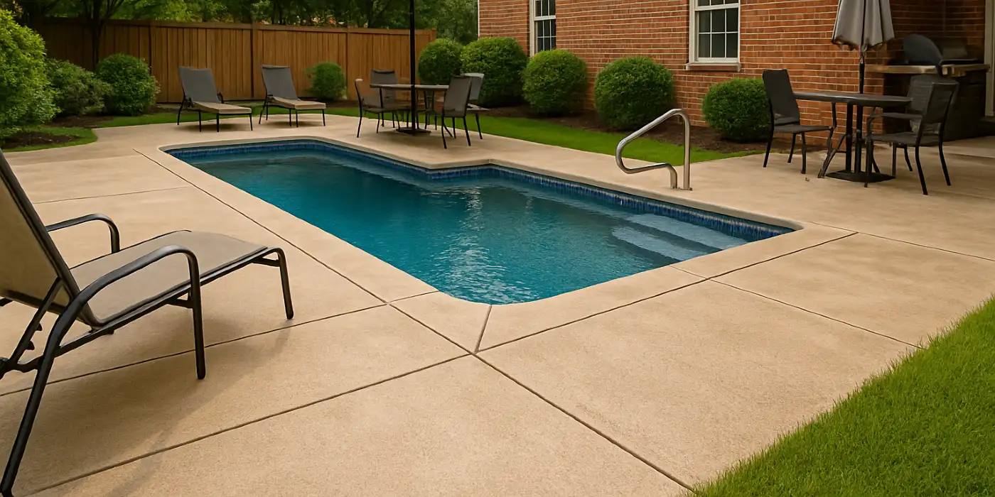 a swimming pool concrete deck from Houston Concrete Services in Houston, TX - Concrete resurfacing