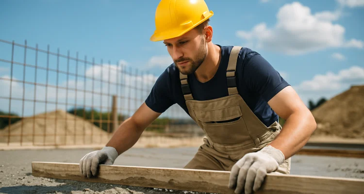 a male concrete worker spreading fresh cement on rebared ground from Houston Concrete Services in Houston, TX - Concrete sidewalk building and repair