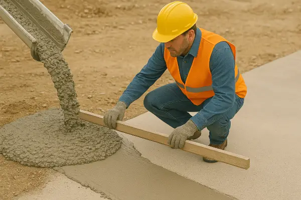a male concrete worker adding cement to a walkway from Houston Concrete Services in Houston, TX - Concrete sidewalk building and repair
