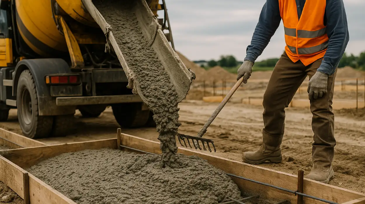 a concrete truck pouring cement on a concrete form from Houston Concrete Services in Katy, TX - Katy TX