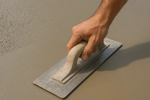 a hand trowel being used on a fresh cement slab from Houston Concrete Services in Pearland, TX - Pearland TX
